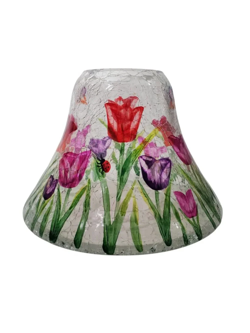 Yankee Candle Tulip Floral Crackle Glass Lamp Shade Topper Butterfly Ladybug